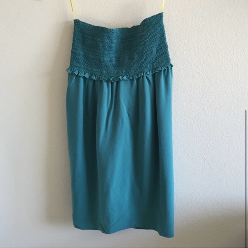 Catherine Malandrino Teal Strapless Chiffon Draped Top